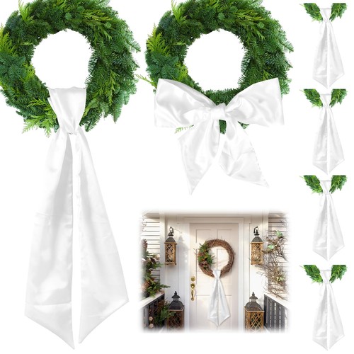 6pcs white wreath sash - white, for